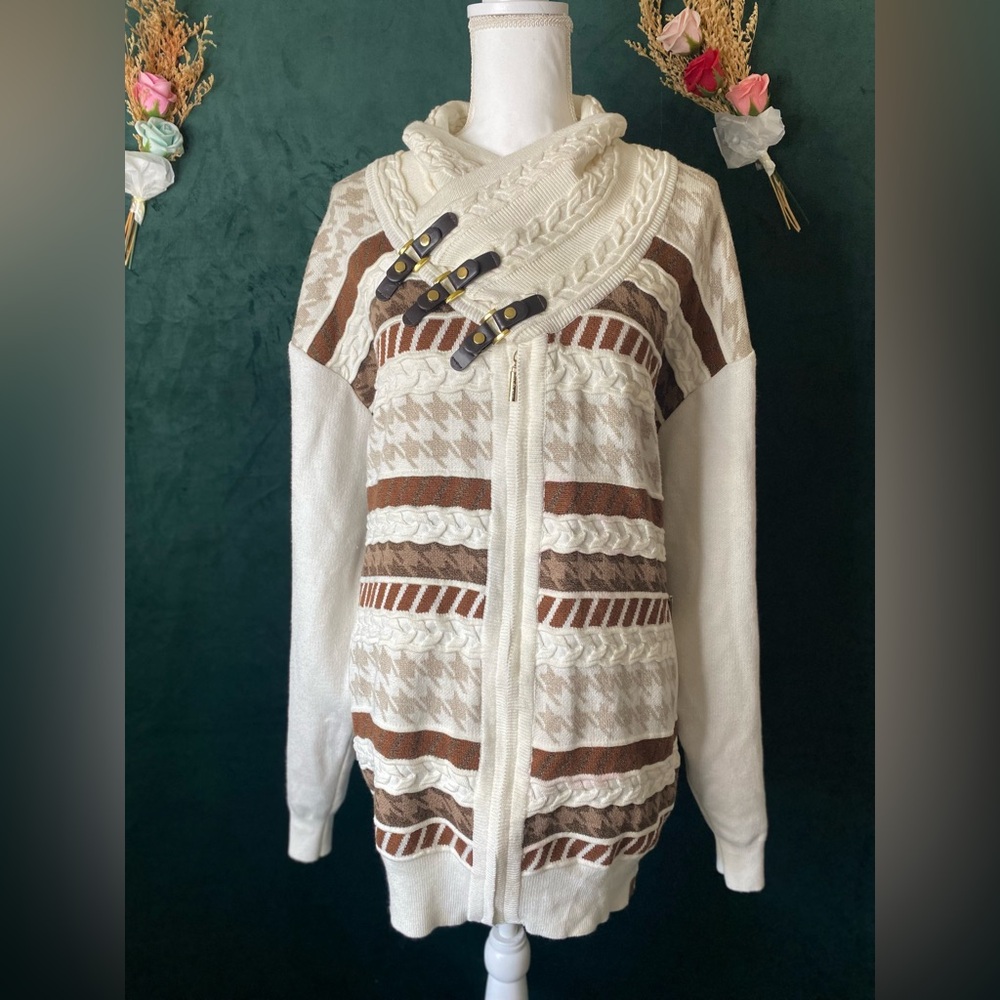 Silver Jeans Cream and Brown Cowl Neck Sweater